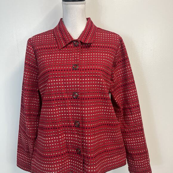 Christopher & Banks Red Black Jacket Size Medium Casual Career Button Front - Picture 2 of 9